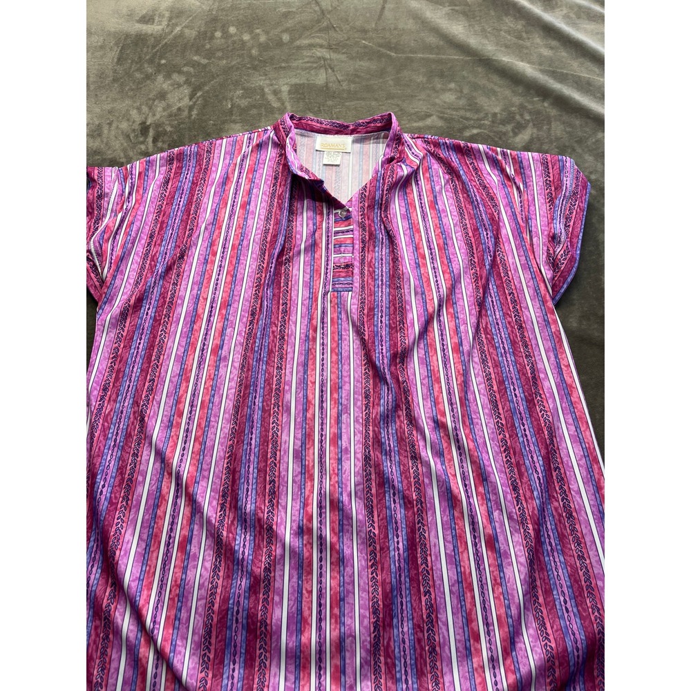 Roamans Womens Vintage Pink Purple Striped Short Sleeve Tunic Top Made in USA
